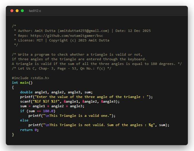 Write a program to check whether a triangle is valid or not, if three angles of the triangle are entered through the keyboard. A triangle is valid if the sum of all the three angles is equal to 180 degrees.
